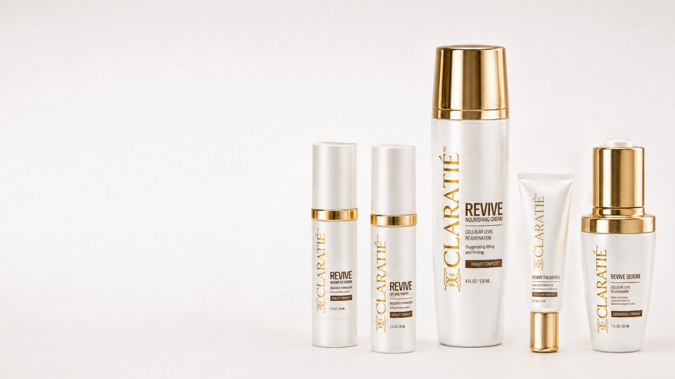 Brightening skincare products arranged on a light background
